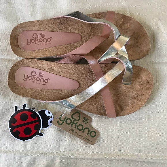 Yokono Leather Sandals Flip Flops Ladybug Logo Nwt - 